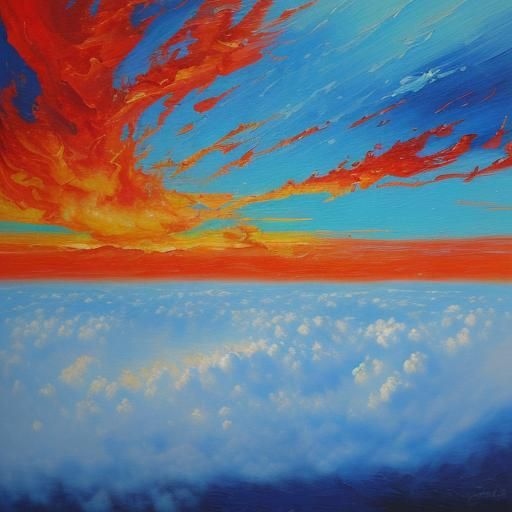 Blue Phoenix Soaring in Neo-Impressionist Sky