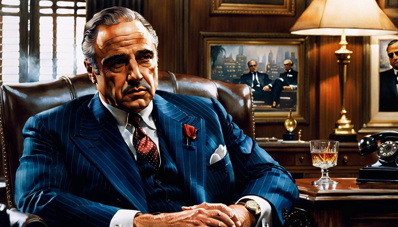 Watercolor Painting of a Godfather-esque Scene