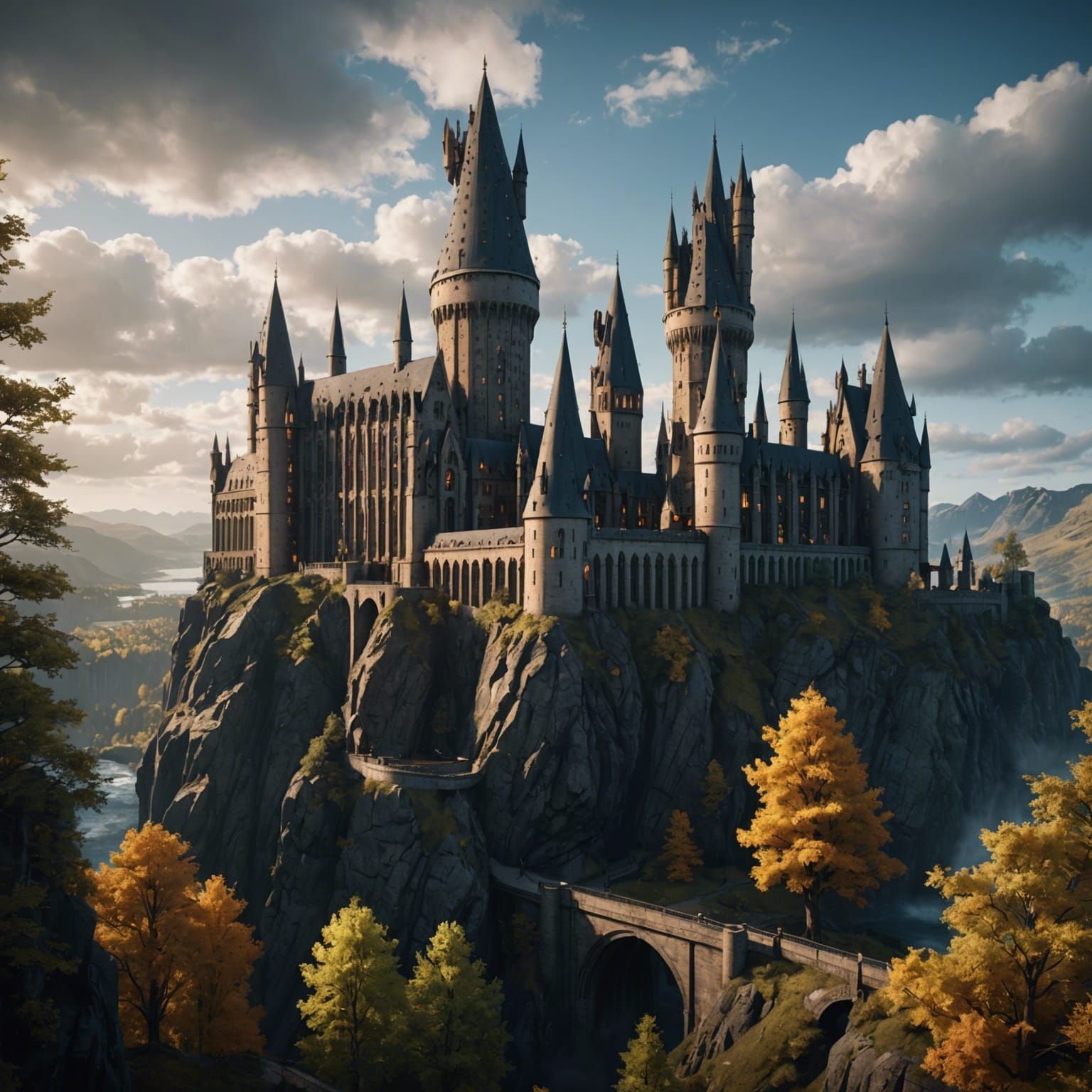 Detailed Matte Painting of Hogwarts in Unreal Engine