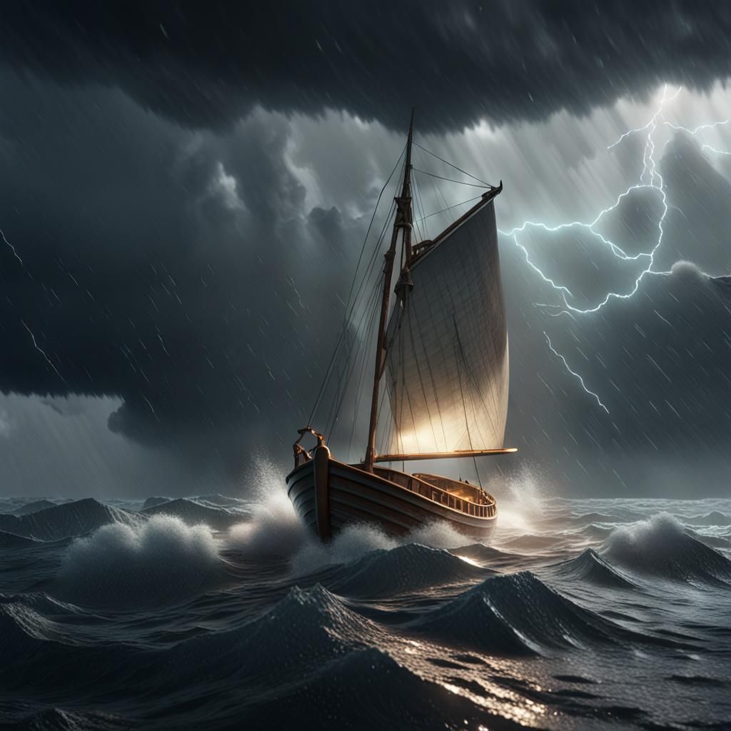 Small Boat Calmly Sails in Storm's Eye
