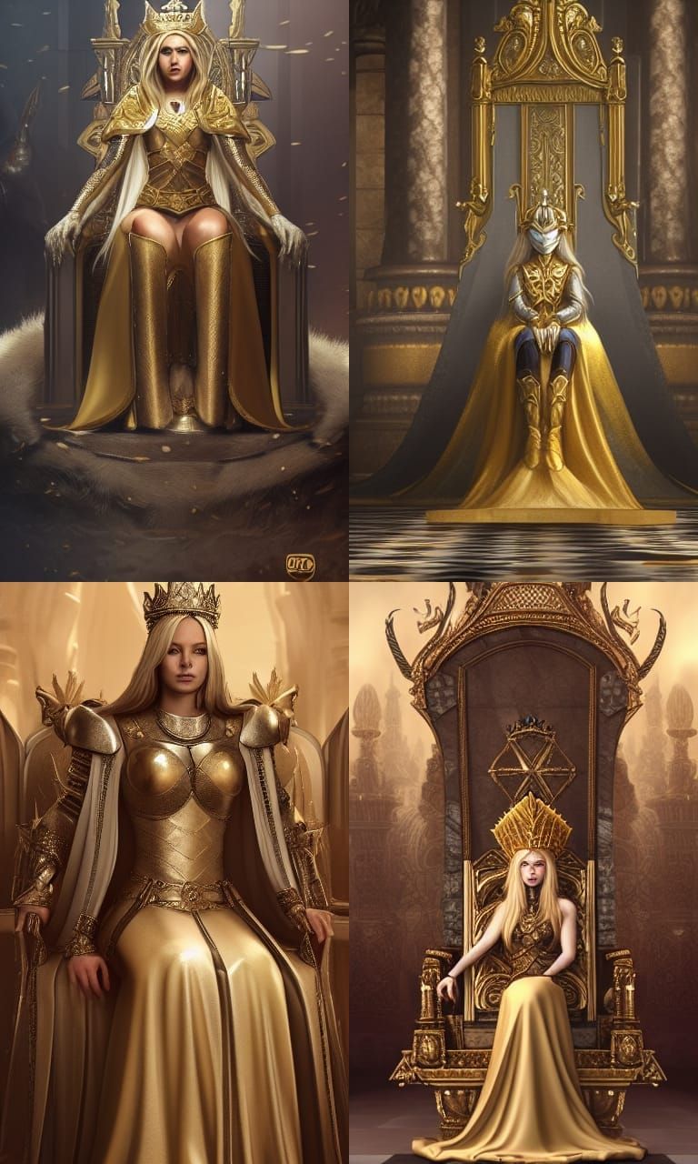 Blonde Queen on Throne: Hyperrealistic Detailed Painting