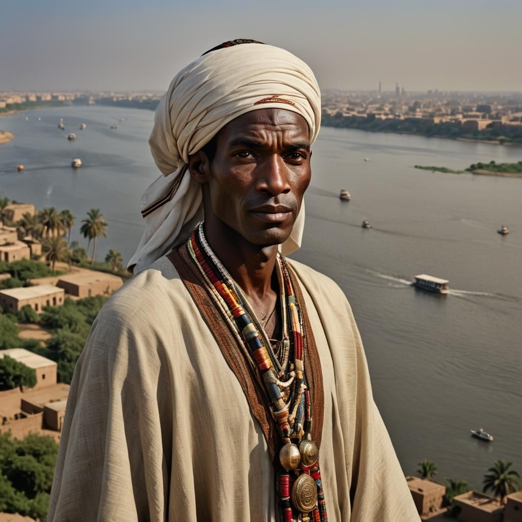 Striking Nubian Portrait with Nile Backdrop
