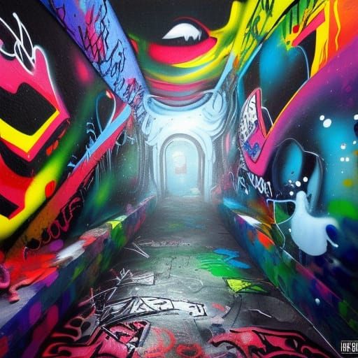 Graffiti Art in a Dark Cave