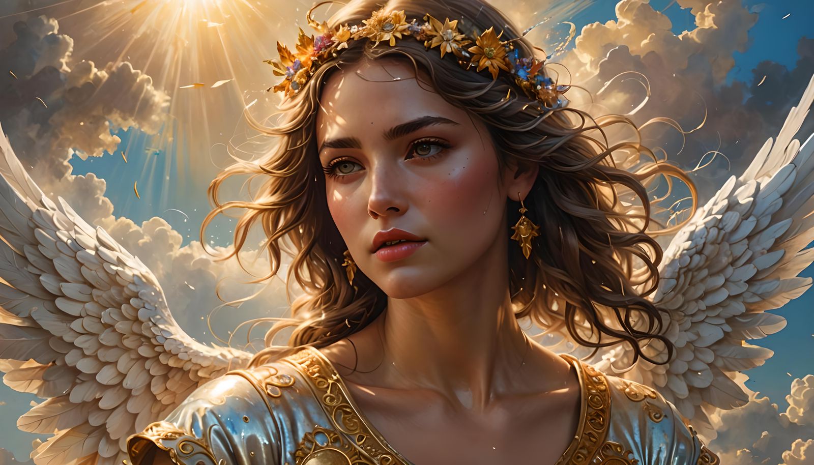Angelic Woman Portrait in Hyperrealistic Splash Art