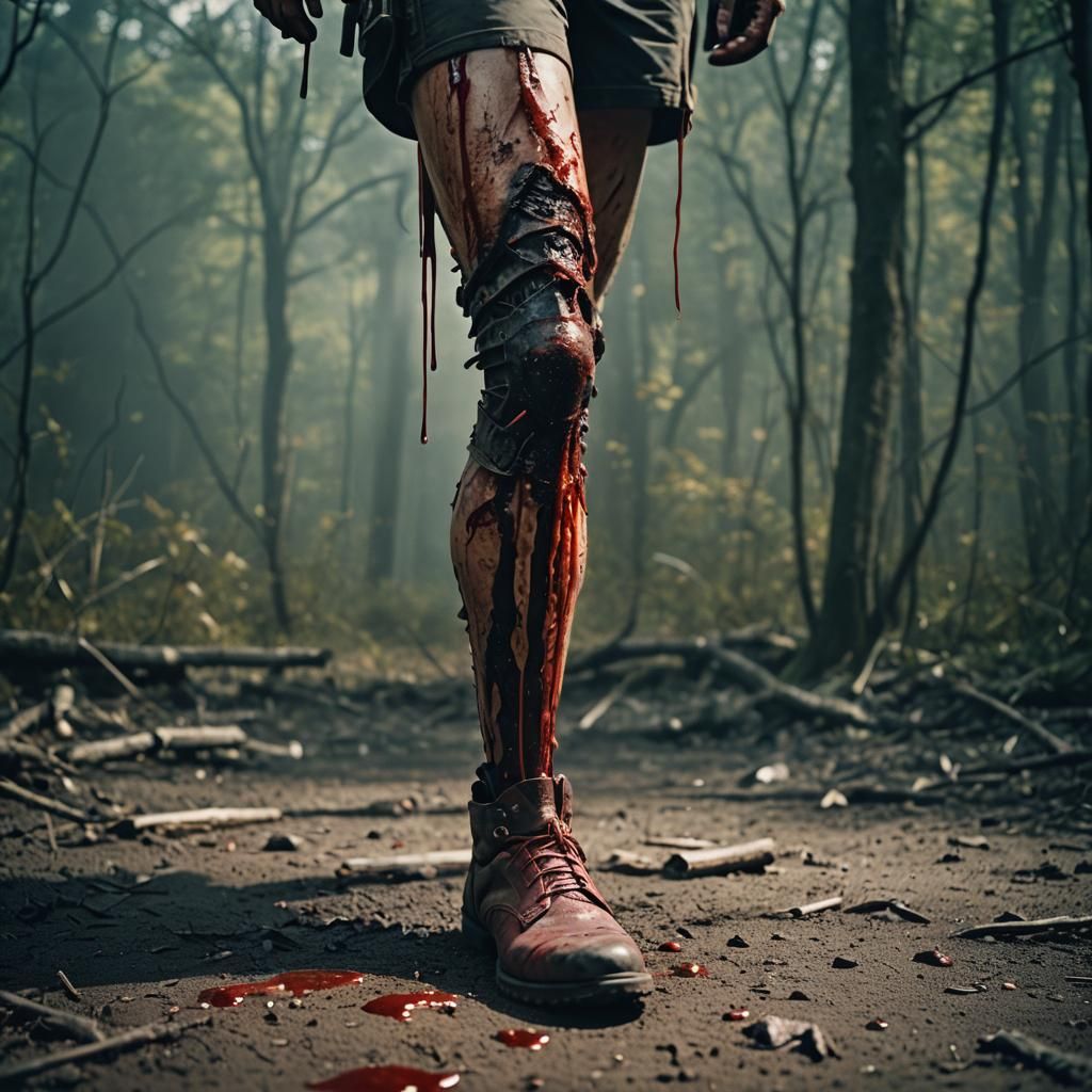 Cinematic Bloody Leg in Film Still