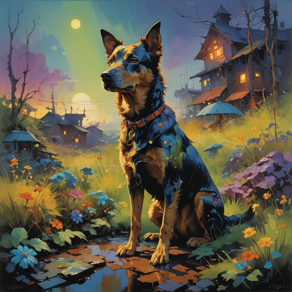 Dog in Retrofuturistic Sci-Fi Style