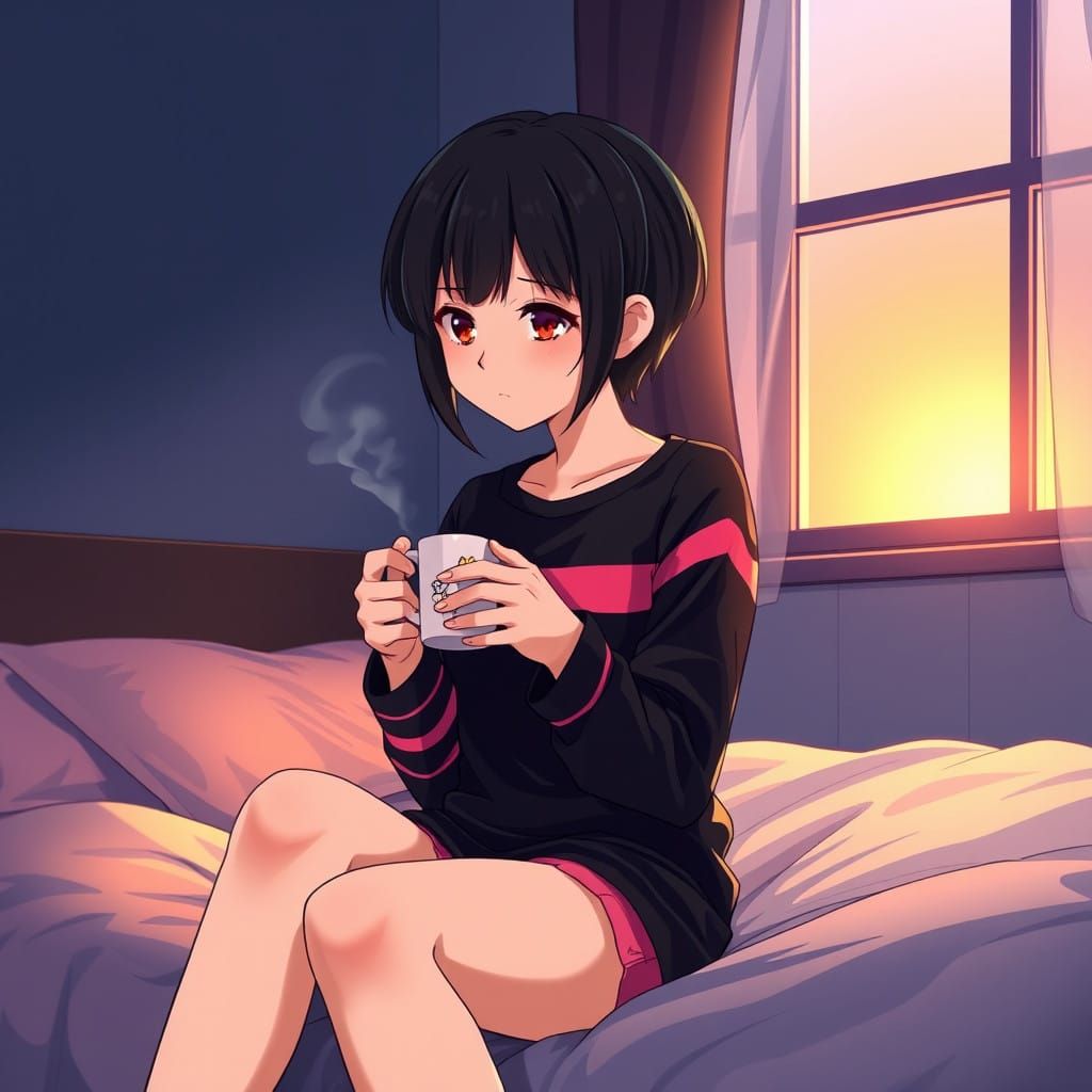Cute Young Woman in Studio Trigger Anime Style Dressed in Bl...