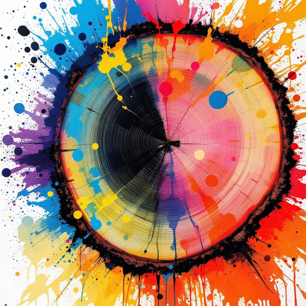 Vibrant Tree Stump Print in Abstract Style