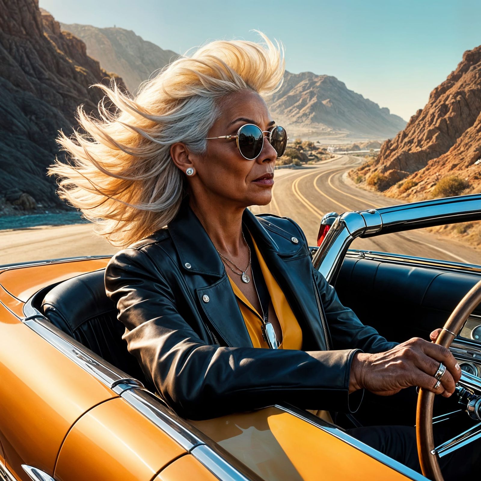 Elderly Goddess Races Hotrod on PCH