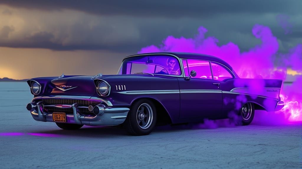Evil Haunted Chevy Lowrider with Glowing Skeleton Driver