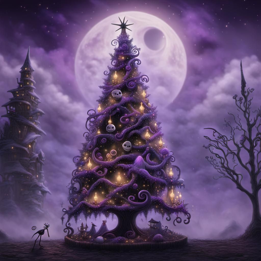 Gothic Christmas Tree with Nightmare Before Christmas Charac...
