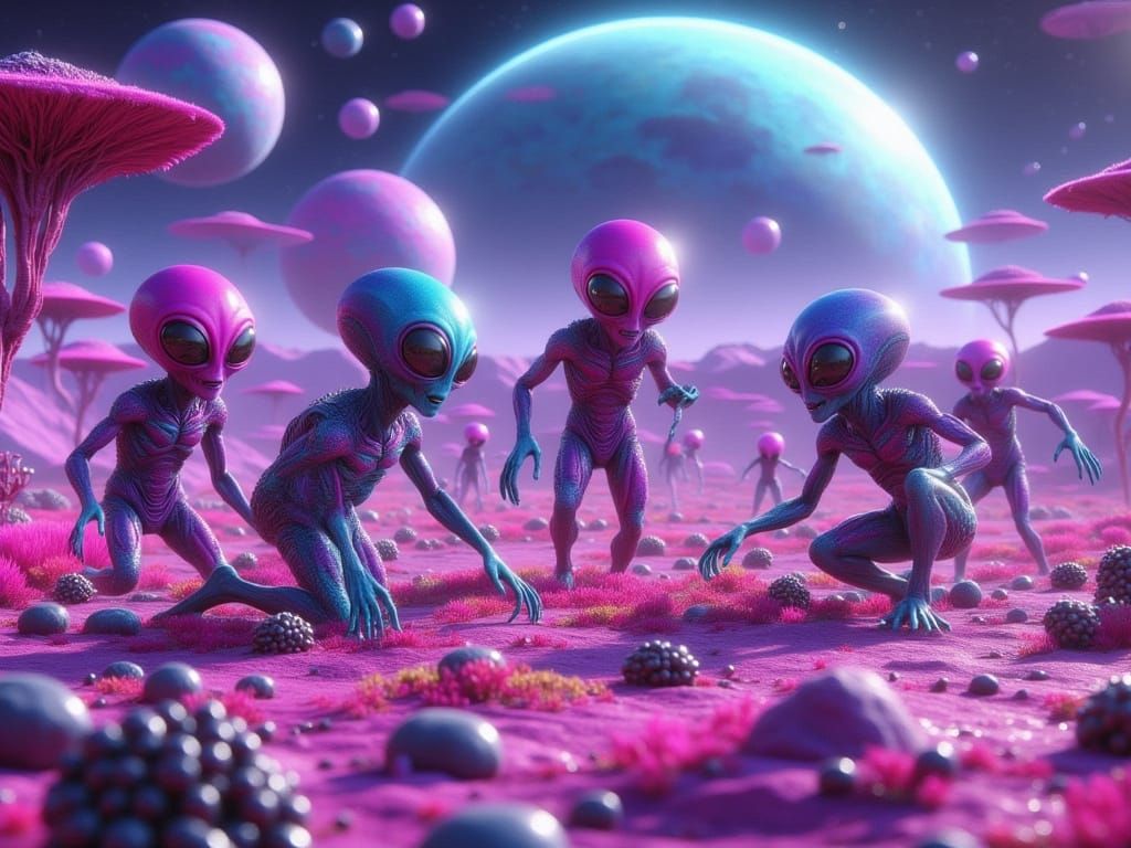 Alien Children Playing on a Vibrant Planet