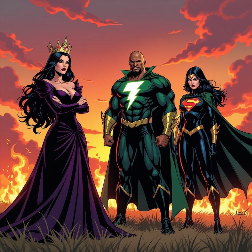 Evil Queen and Allies in Comic Book Art Style