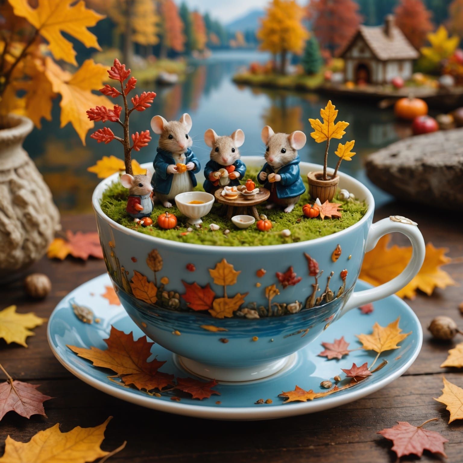 Mice Sailing a Lake Inside a Teacup