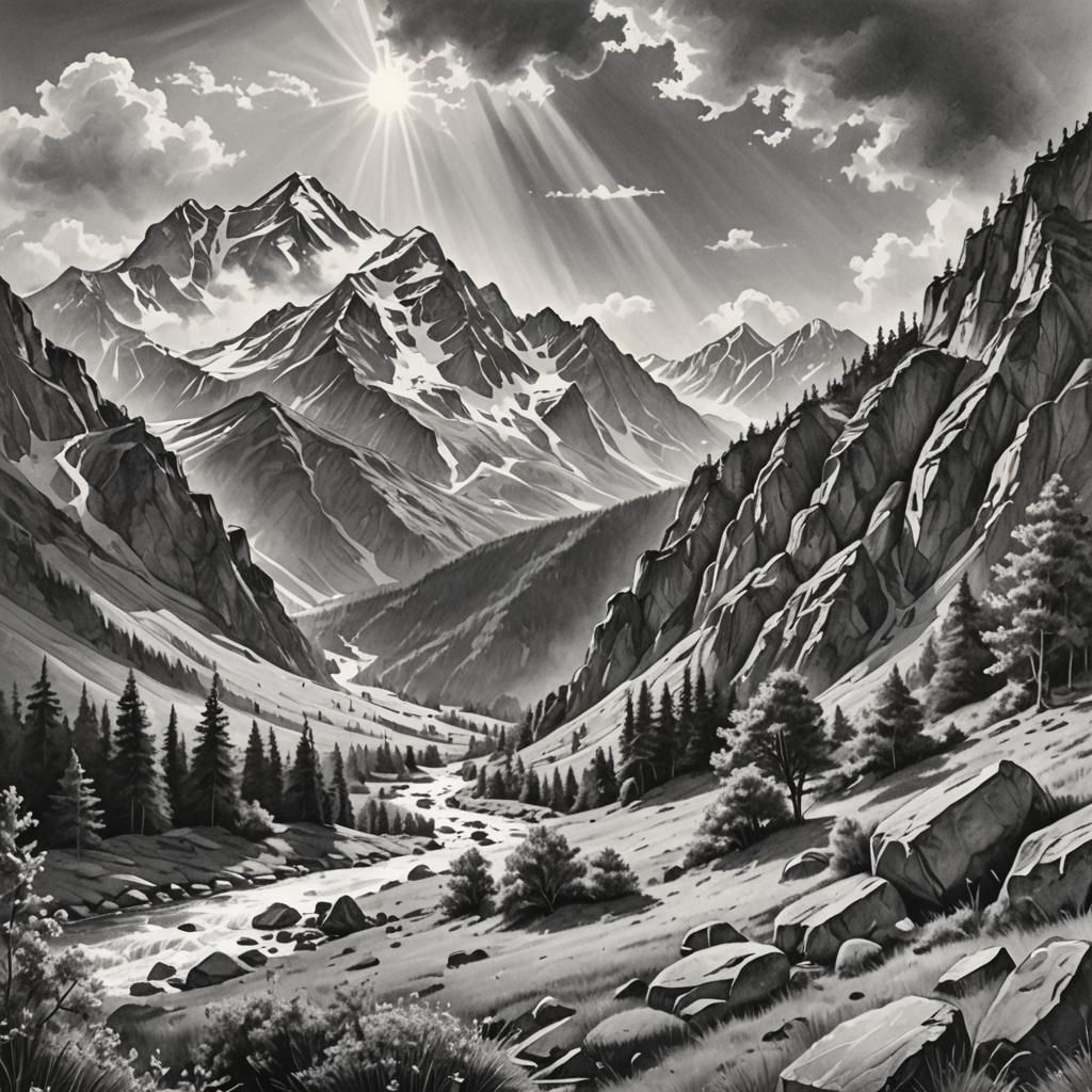 Mountain Landscape Travel Magazine Cover in Sketch Style