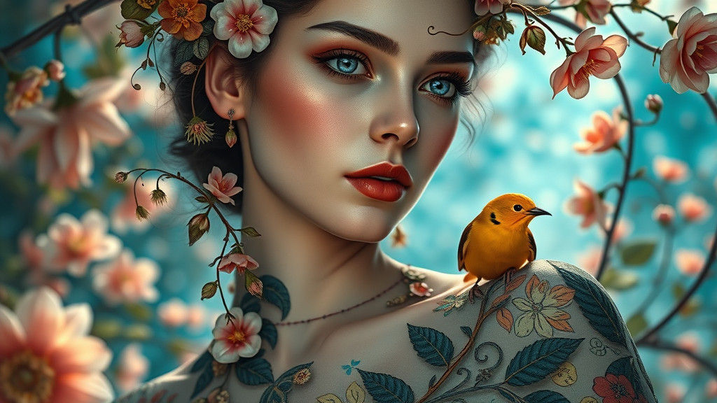 Porcelain Woman with Flowers in Expressionist Style