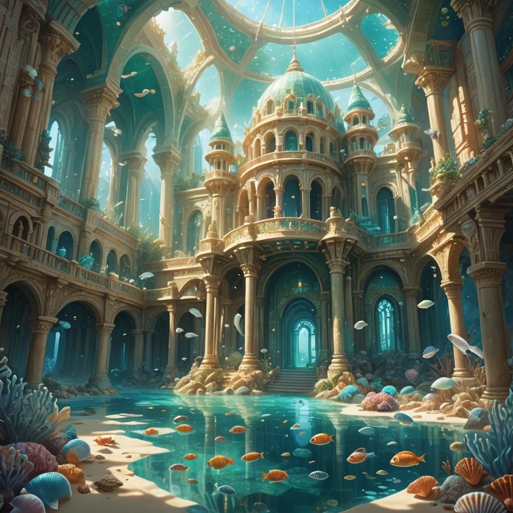 Shimmering Underwater Palace Concept Art