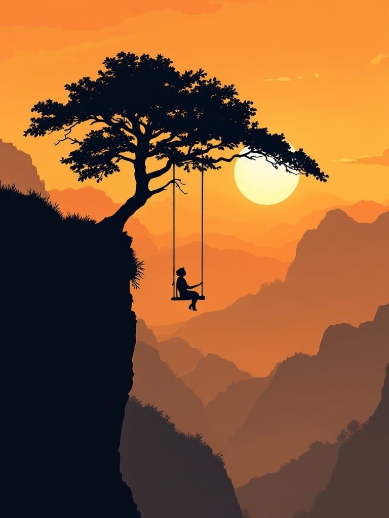 Sitting in Contemplation at Sunset's Edge