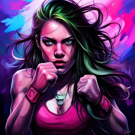 Fighter Girl in Graffiti Splash Art Style