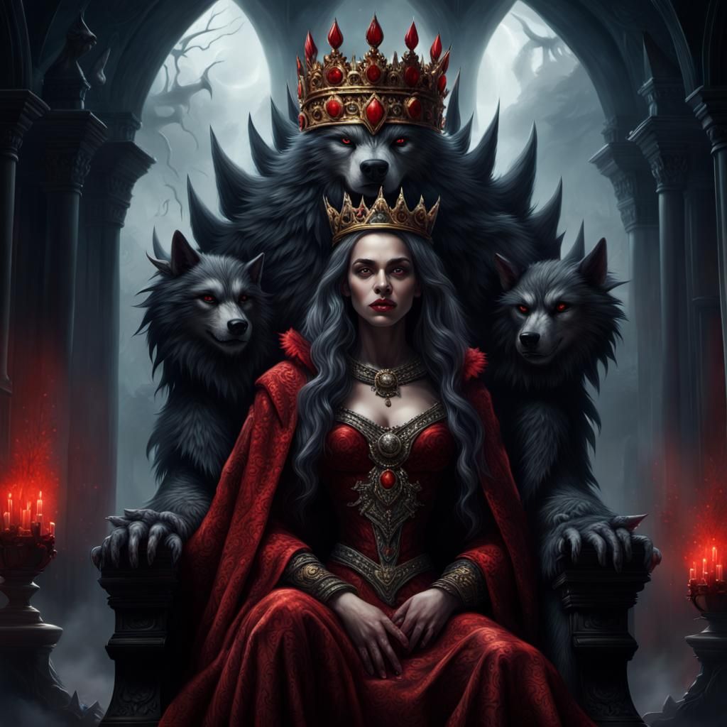 Werewolf Queen on Throne: Digital Matte Painting
