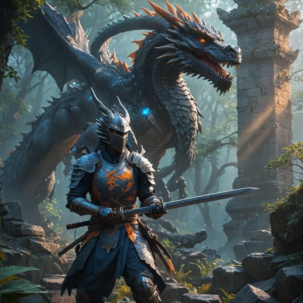 Dragon Ninja in Mystical Forest Concept Art