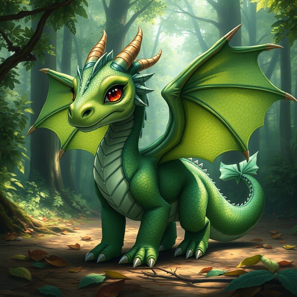 Ethereal Green Dragon in Lush Forest