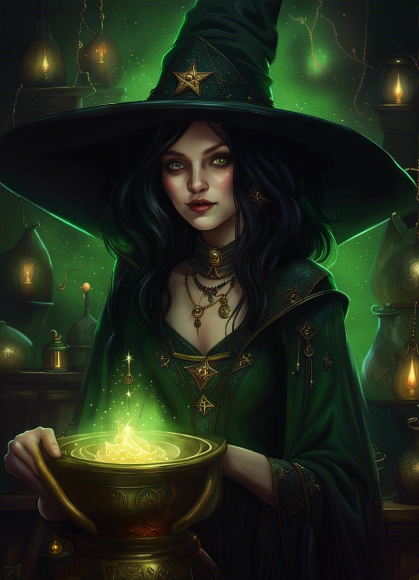 Gothic Witch in Alchemy Lab with Moody Lighting