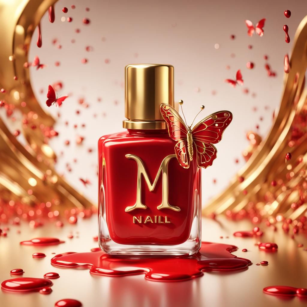Red Butterfly Formed From Nail Polish, as 3D Art