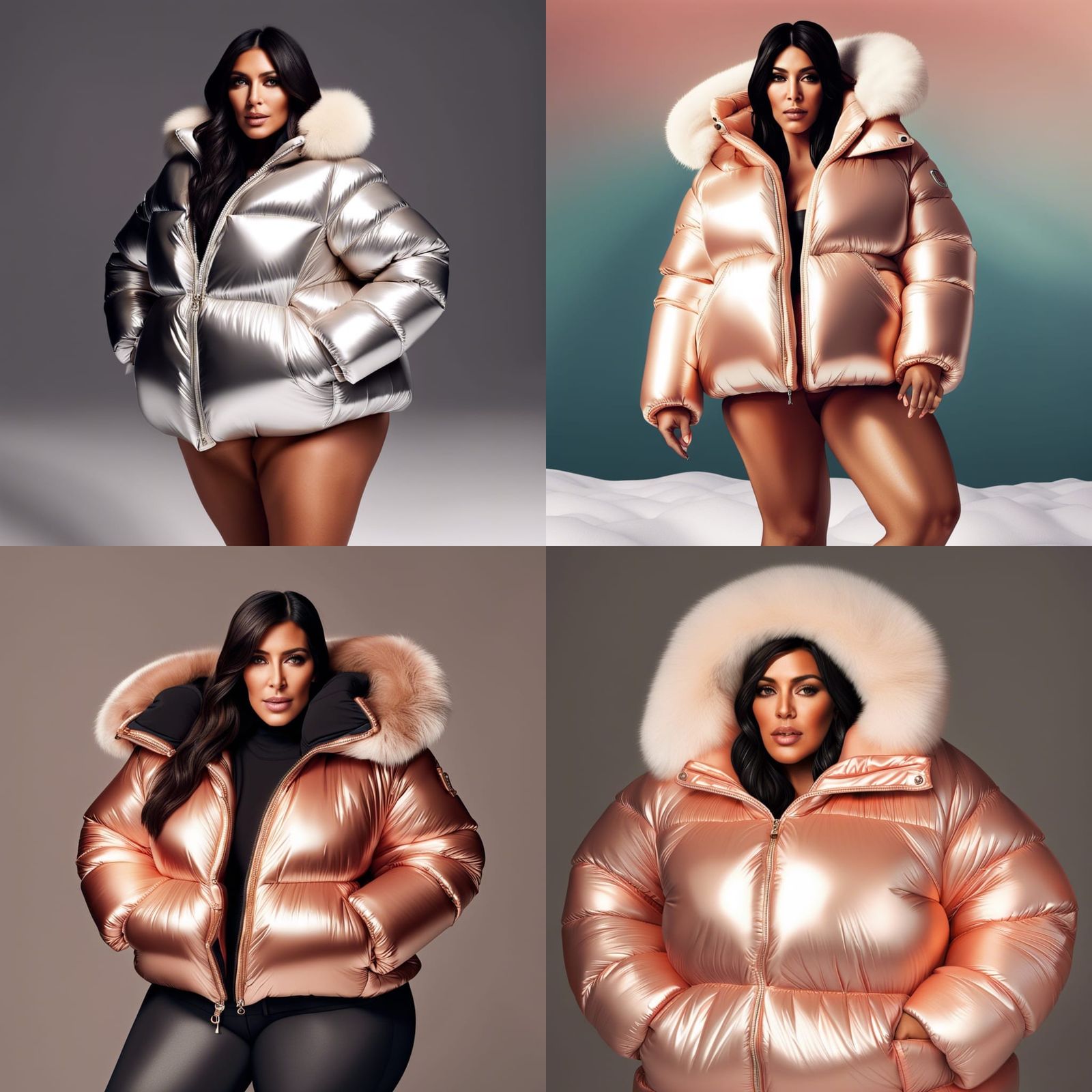 Plus-Size Woman in Bikini and Puffer Jacket Portrait