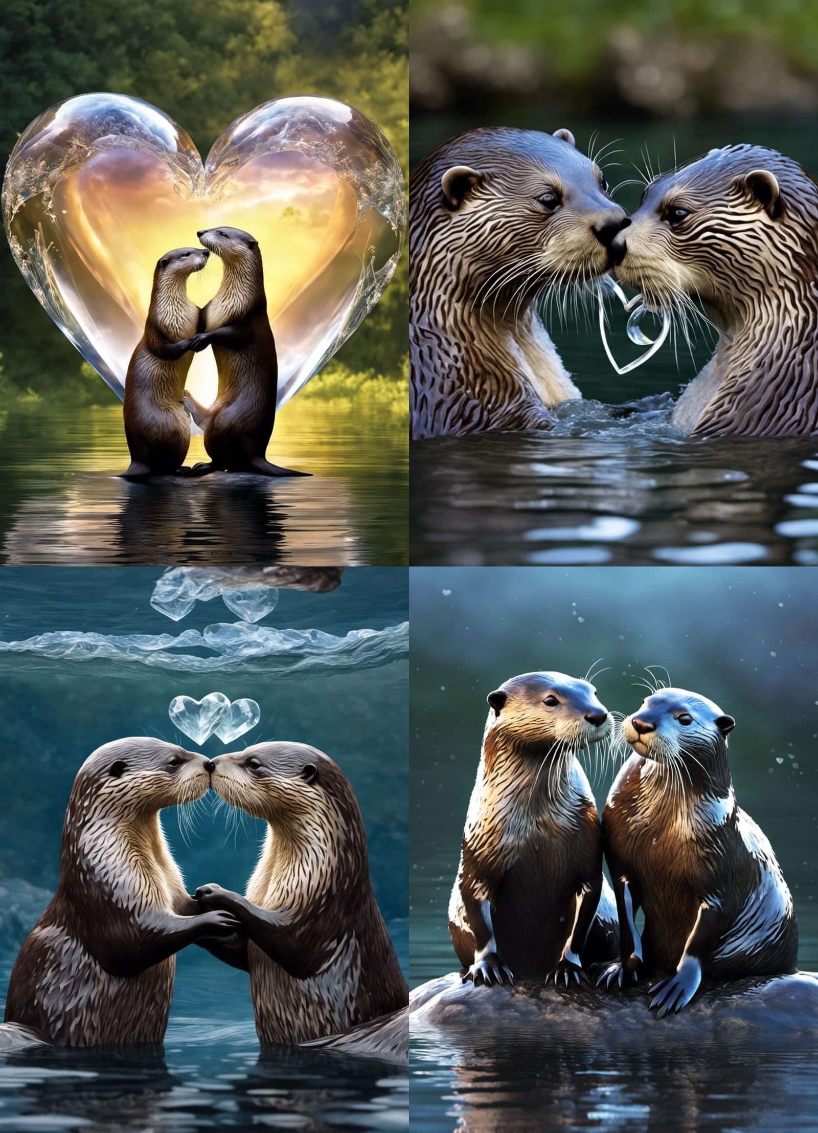 River Otters Form Heart in Crystal Love Heart