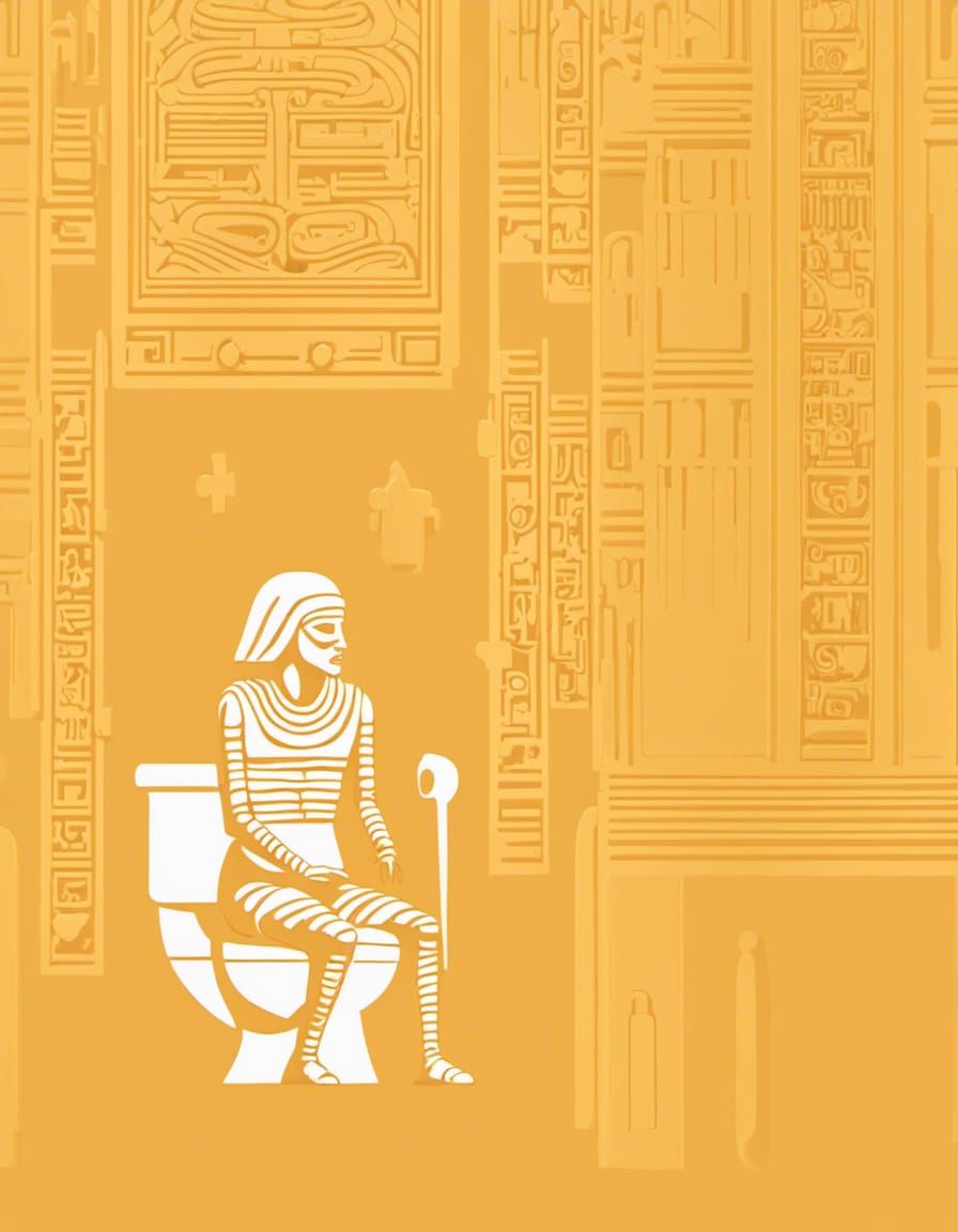 Photorealistic Mummy on Toilet with Hieroglyphs