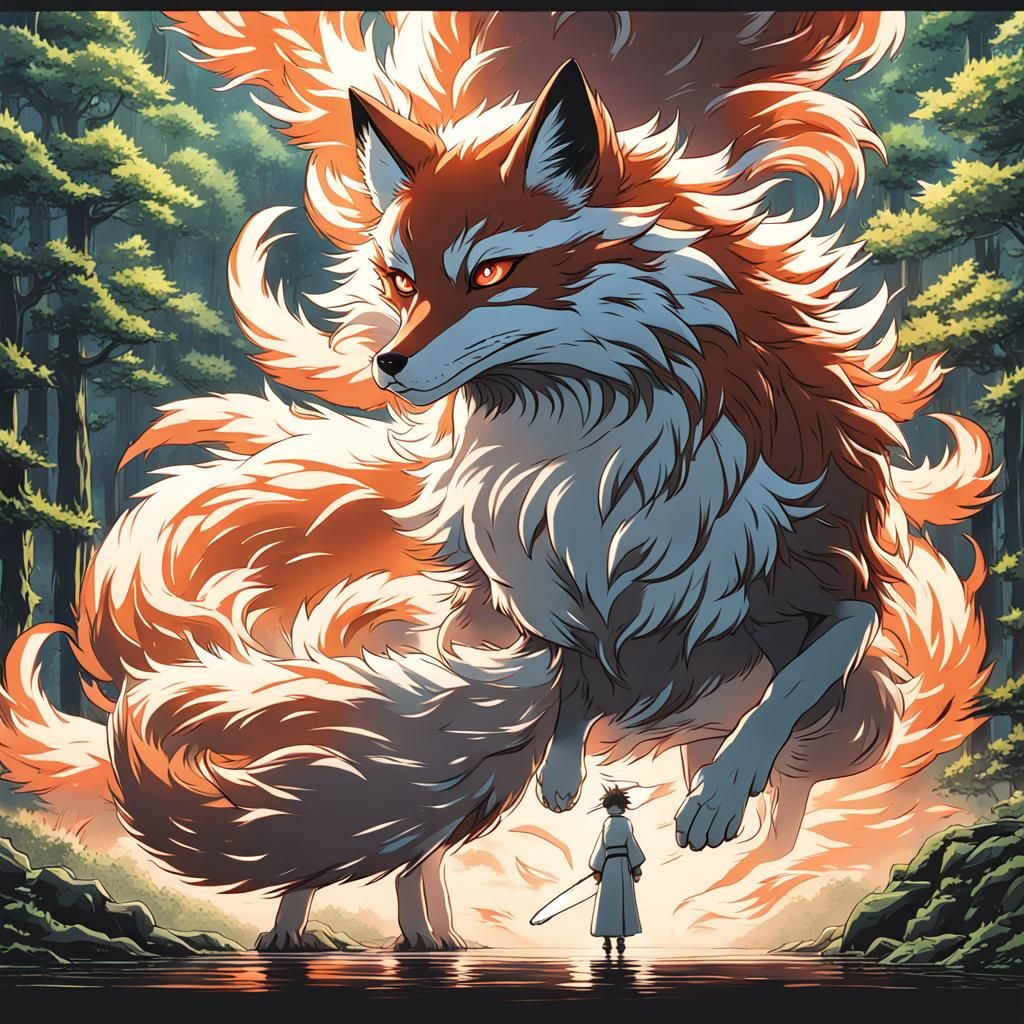 Nine-Tailed Fox Ninja in Anime Style