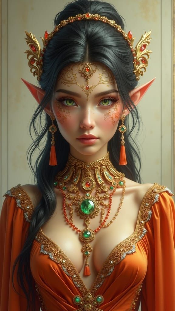 Ethereal Queen Elf in Velvet Attire