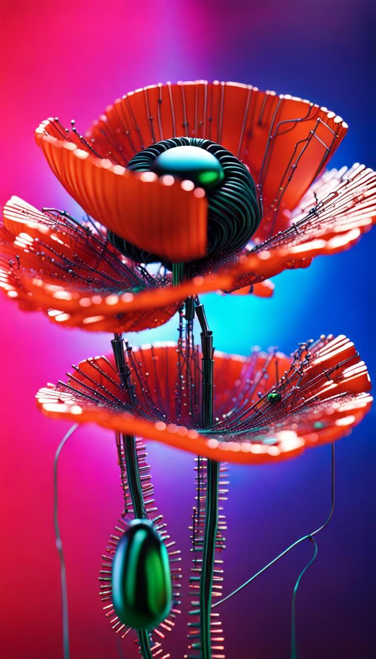 Cybernetic Poppy in Cyberpunk Retrowave Style