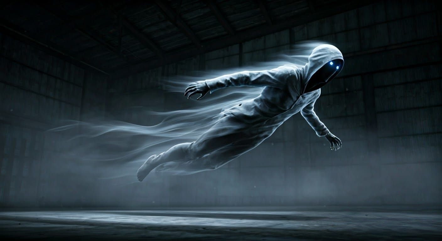 Ethereal Specter in Dark Abandoned Warehouse
