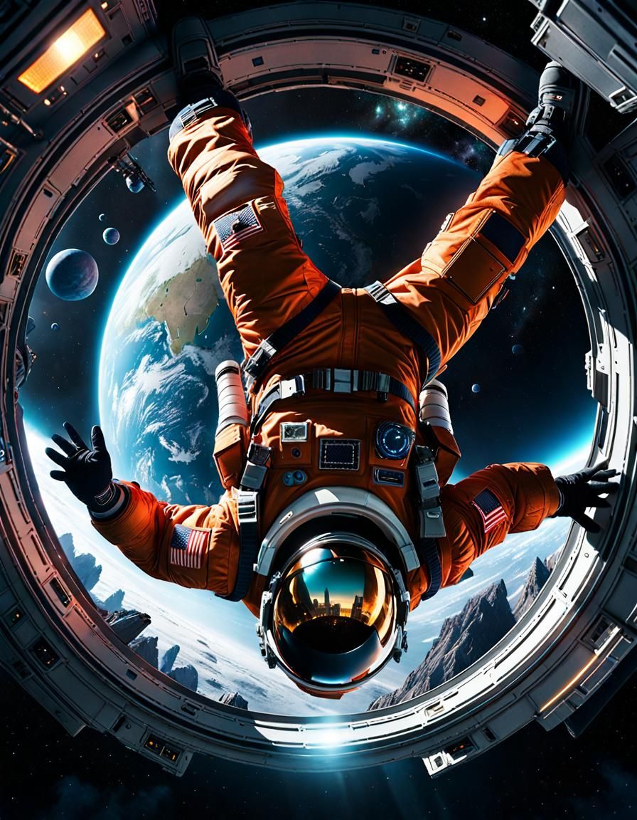 Panicking Astronaut in Space: Hyperrealistic Fantasy Art