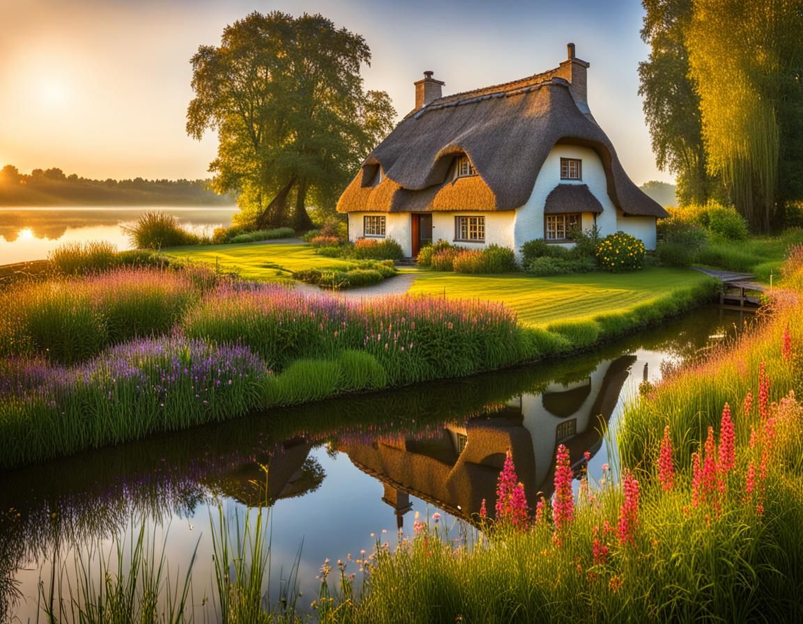 Thatched Cottage in Golden Morning Light