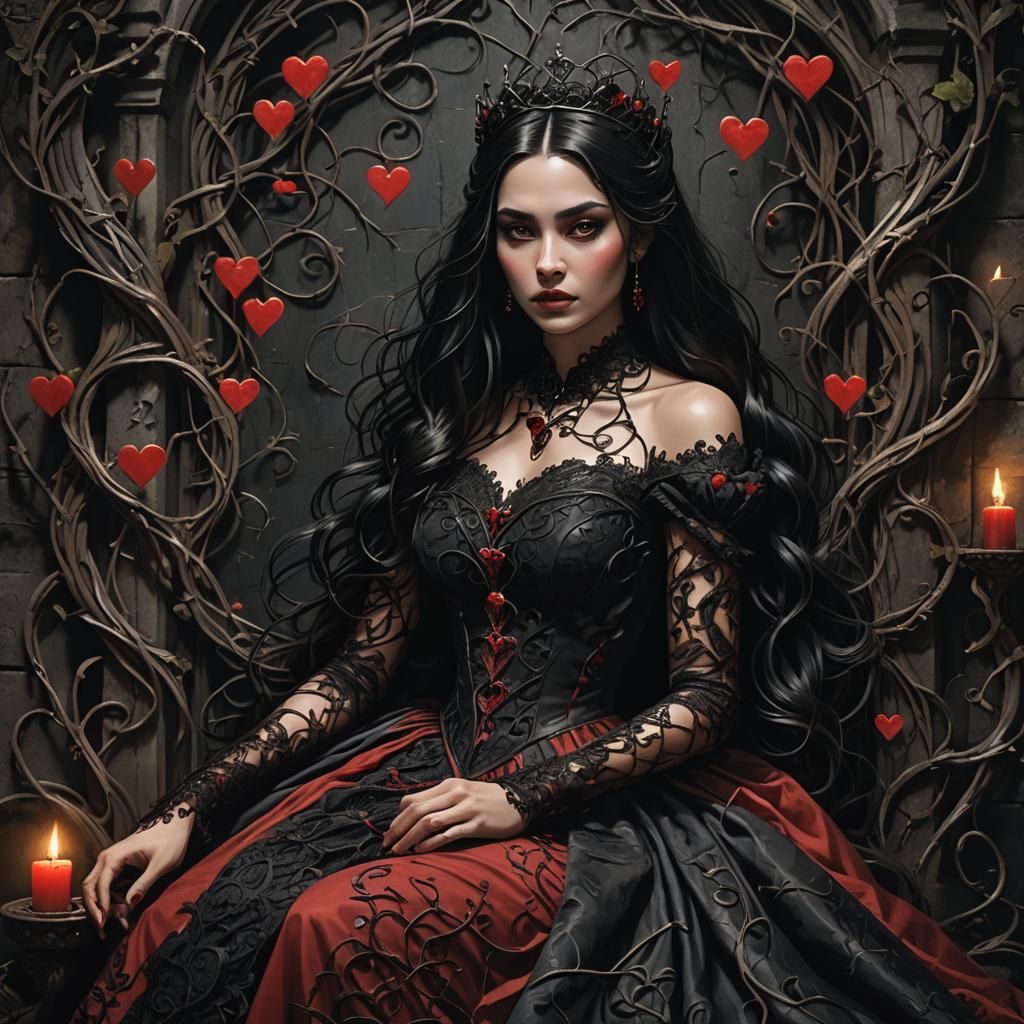 Eerie Dark Fantasy Princess Portrait in Crimson and Lace