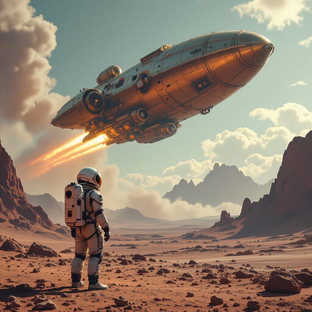 Steampunk Spaceship Launch on Alien Planet