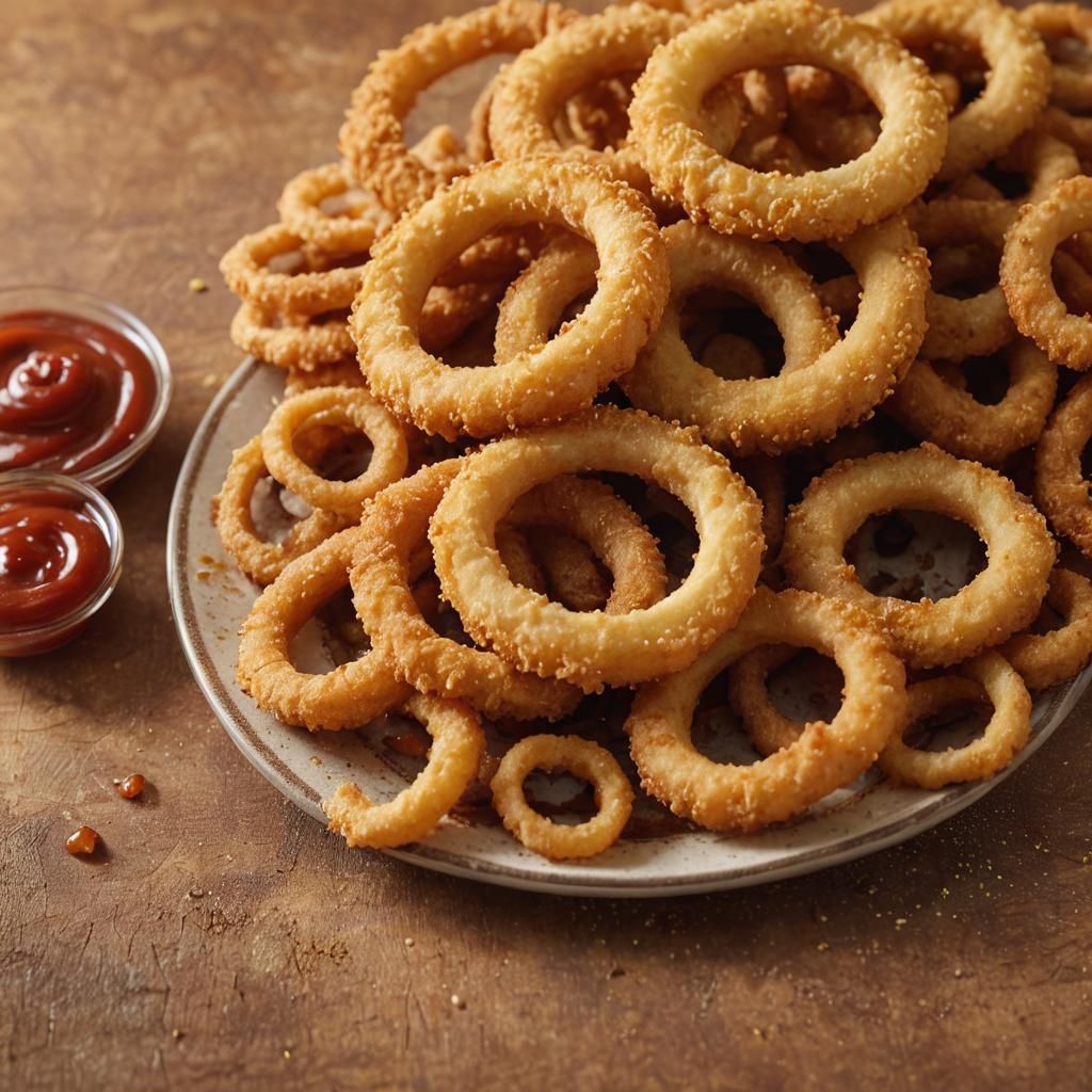 Crispy Golden Onion Rings Food Still Life