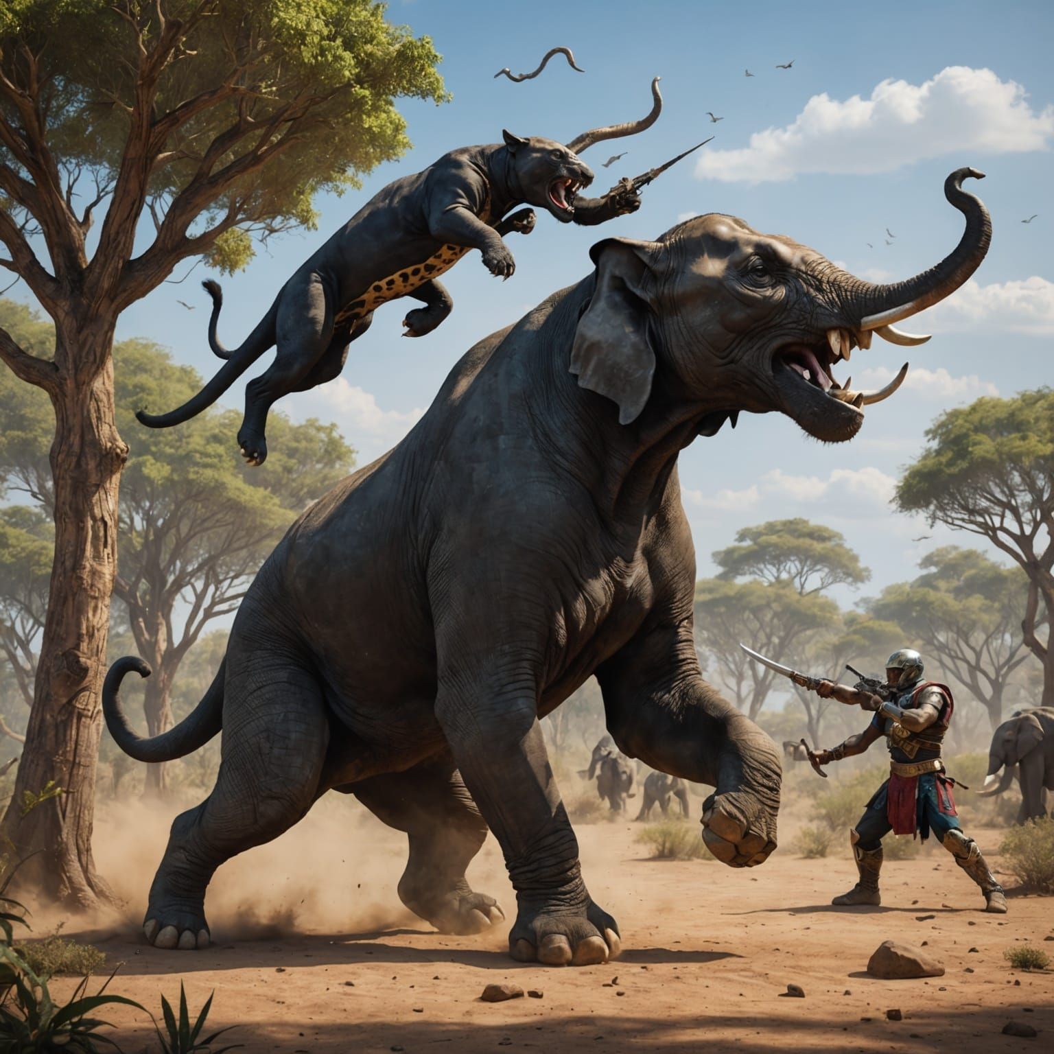 Scorpanther Versus Elephant: An Epic Battle