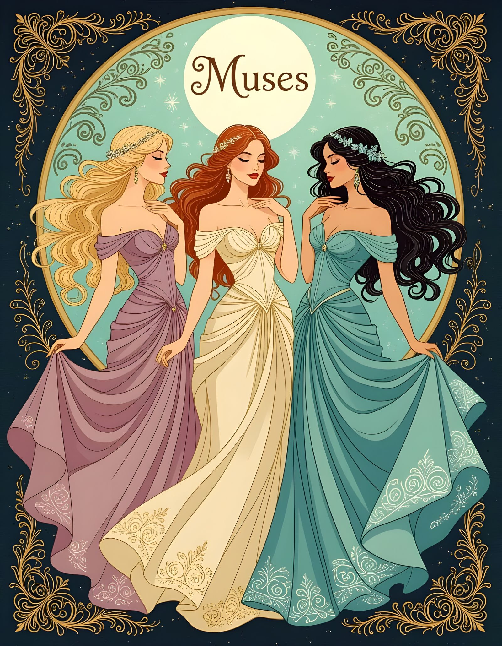 Elegant Muses in Whimsical Art Nouveau Style