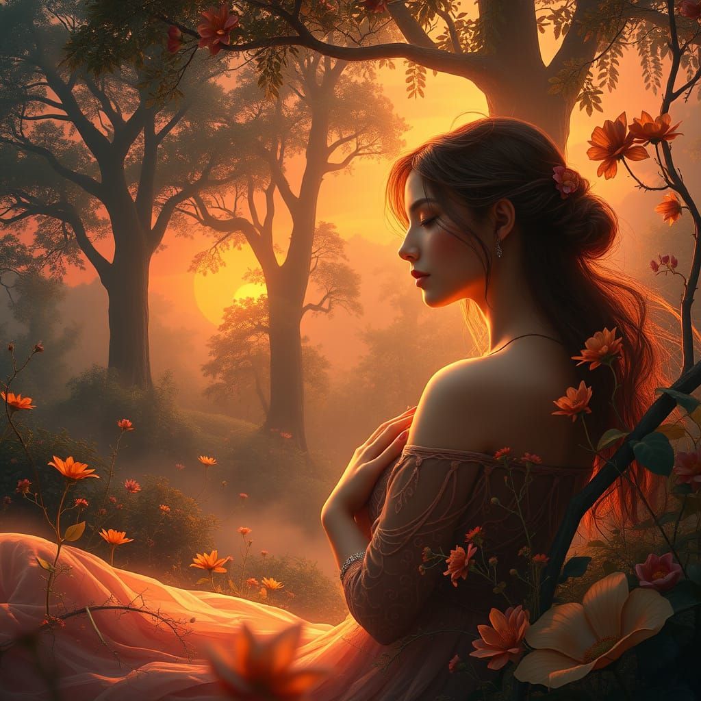 Ethereal Maiden in a Vibrant, Fantastical Landscape