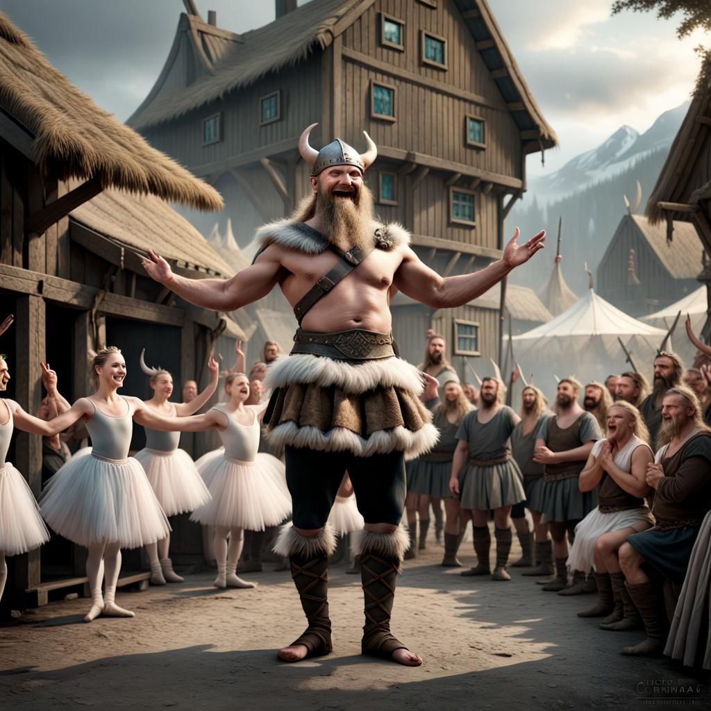 Viking Ballerina in a Village Scene