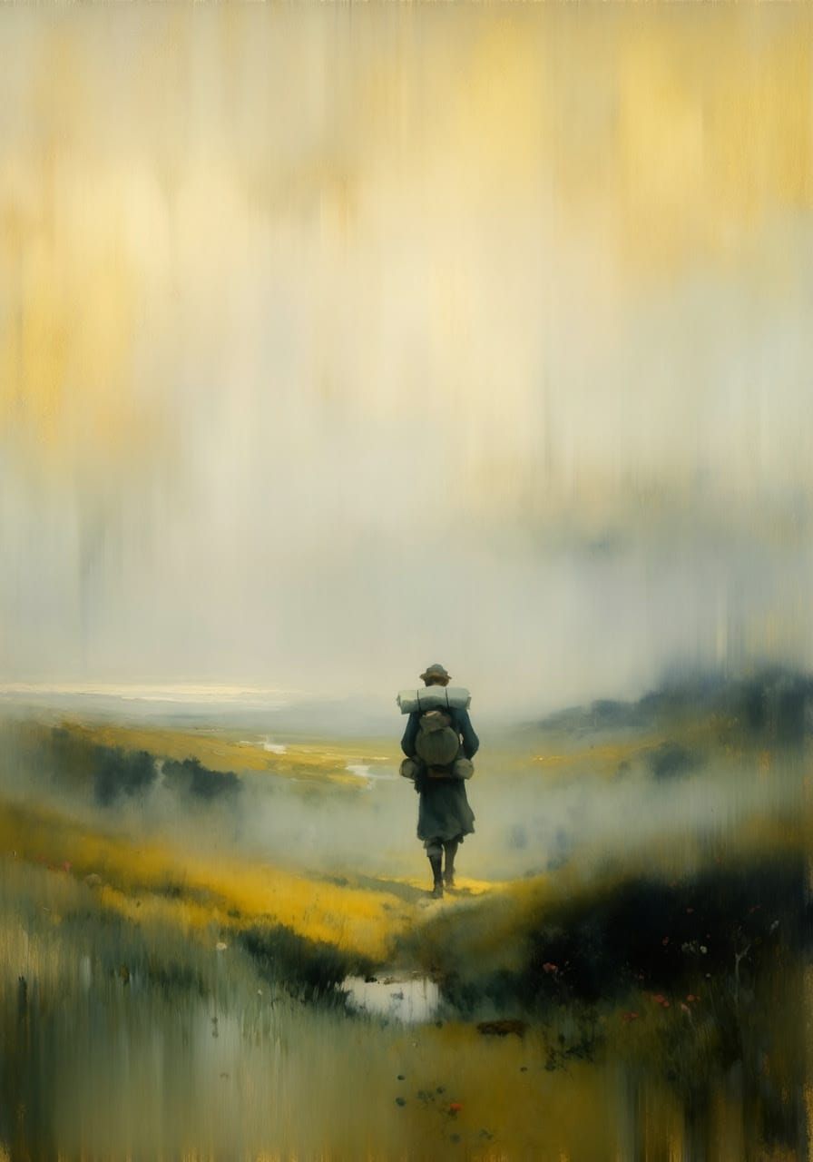 Ethereal Traveler in Endless Misty Expanse