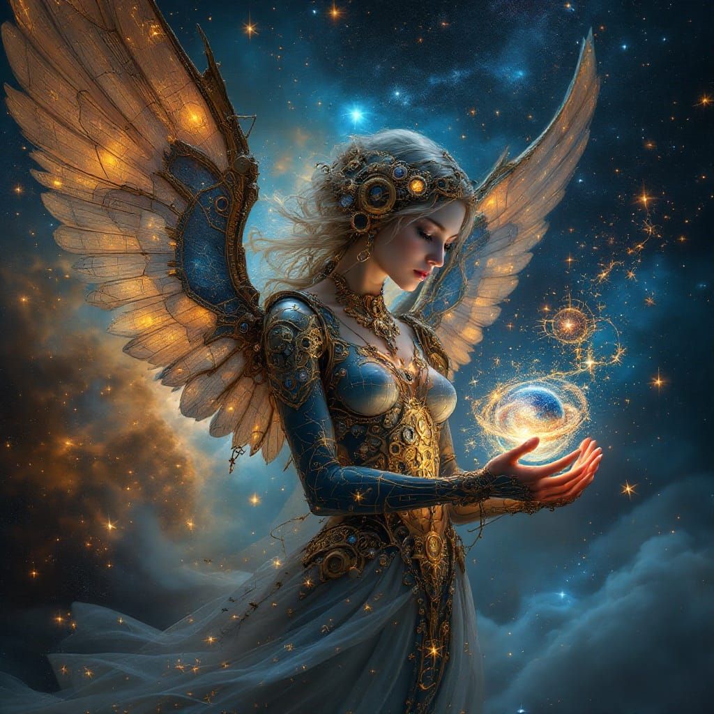 Clockwork Angel in Nebula: Steampunk Art Nouveau Style