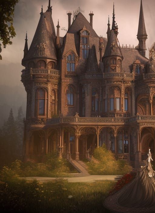 Queen in Victorian Castle with Gothic Architecture