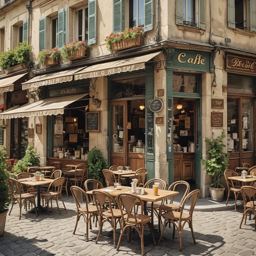 Vintage French Cafe in Summer Scenery