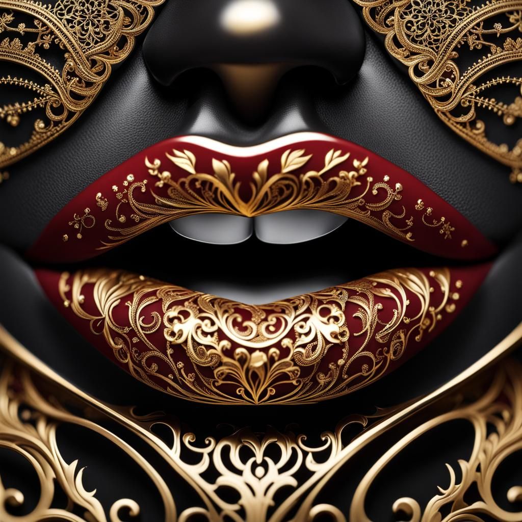 Golden Filigree on Brownish-Red Lips