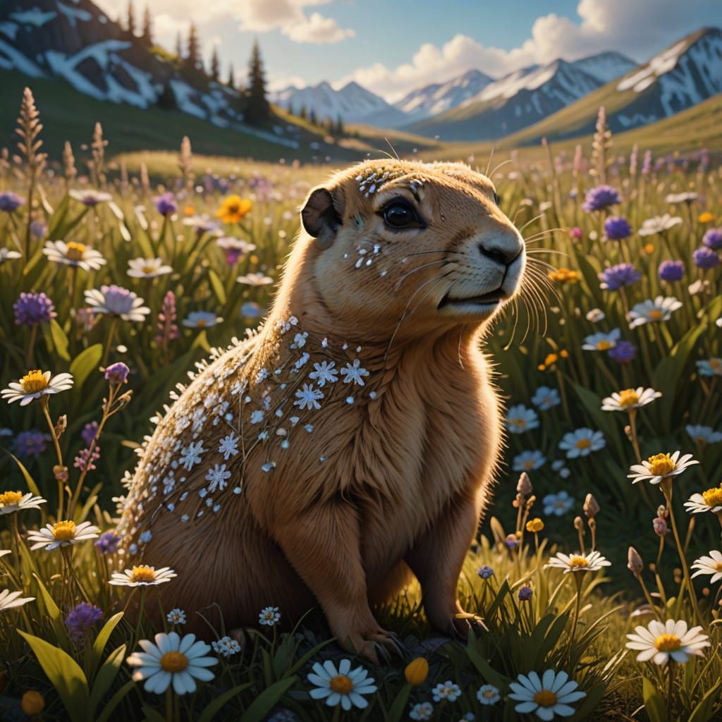 Ethereal Prairie Dog Amidst Whirling Wildflowers